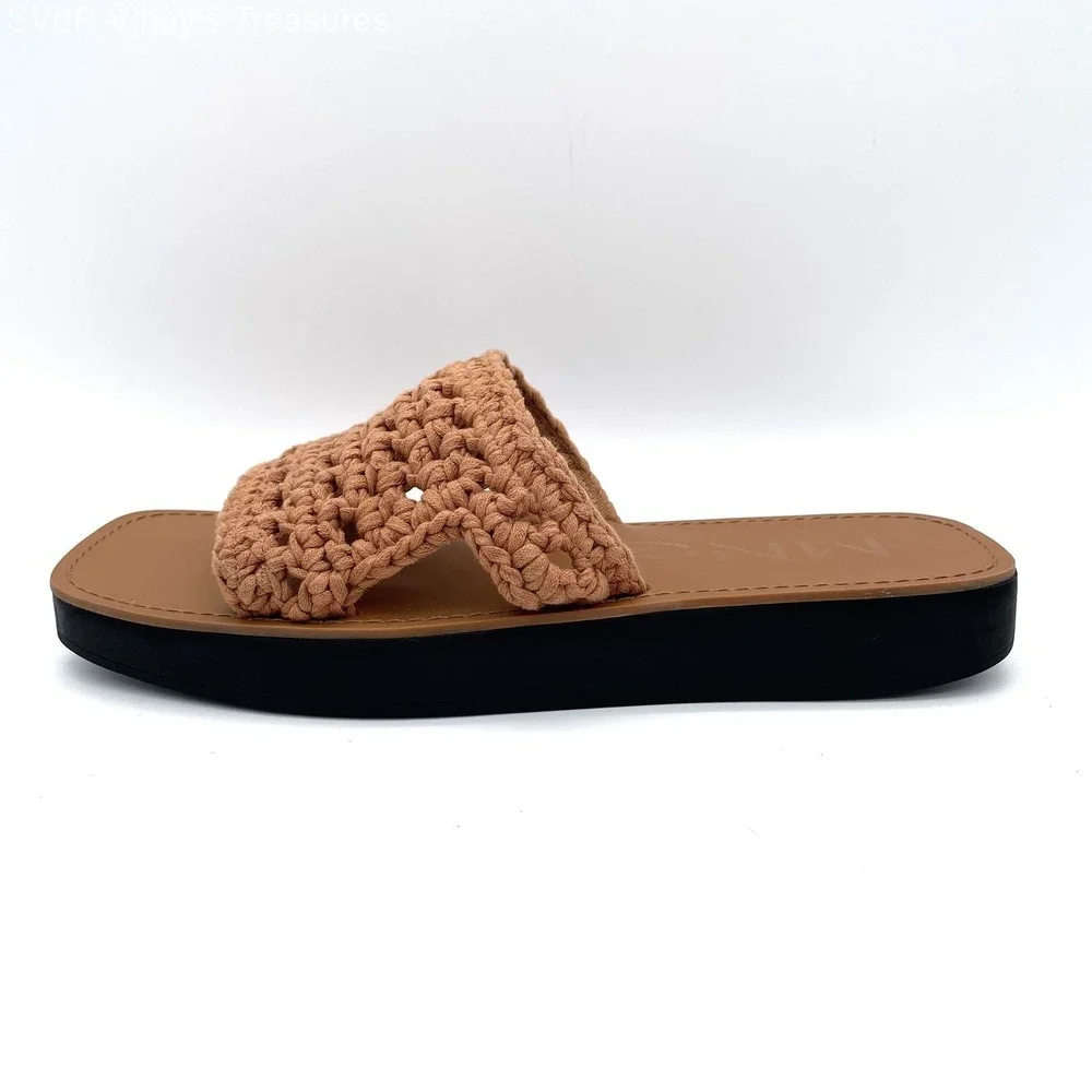 Mango MNG Braided Crochet Platform Slide Sandals Tan Brown Size EU 41 US 10